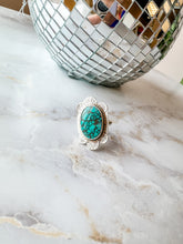 Load image into Gallery viewer, Stamped Detail Turquoise Statement Ring size 7