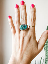 Load image into Gallery viewer, Chunky Sideways Turquoise Statement Ring Size 7.5
