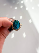 Load image into Gallery viewer, Mixed Metals Turquoise Mini Halo Ring size 8