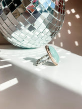 Load image into Gallery viewer, Aquamarine Mixed Metals Halo Statement Ring size 6.5