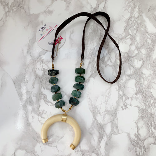 Moss Agate Crescent Necklace