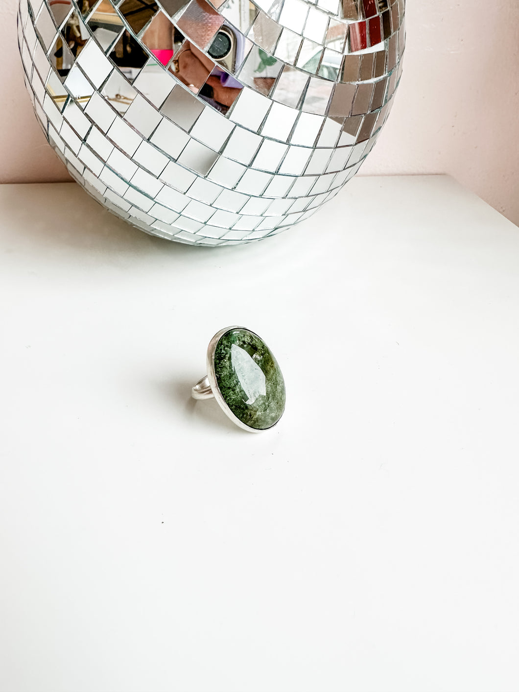 Moss Agate Sterling Silver Statement Ring - Size 8