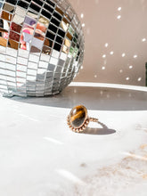 Load image into Gallery viewer, Tiger Eye Gold Bead Statement Ring size 7