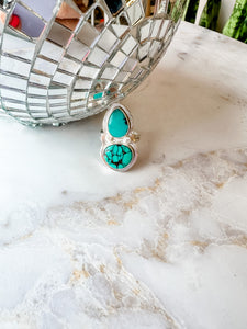 Two High Turquoise Silver Statement Ring Size 10