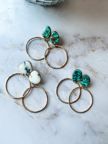 Oval Turquoise Gold Fill Hoops