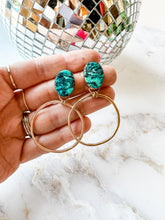 Load image into Gallery viewer, Oval Turquoise Gold Fill Hoops
