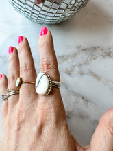 Load image into Gallery viewer, White Variscite Gold Bead Details Statement Ring size 5.5