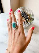 Load image into Gallery viewer, Stamped Detail Turquoise Statement Ring size 7