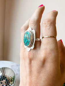 Stamped Detail Turquoise Statement Ring size 7