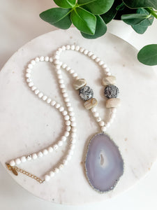 White Agate and Moonstone Statement Necklace