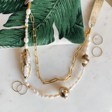 Load image into Gallery viewer, HBIC Gold and Pearl Leather Necklace