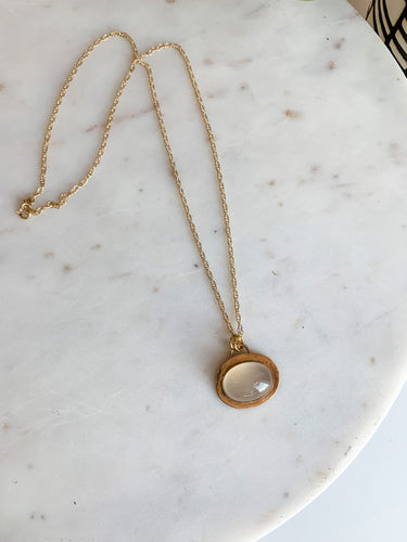 Chalcedony Halo Gold Delicate Necklace