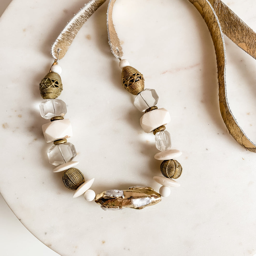 Holiday House Gold Accented Pearl Statement Necklace