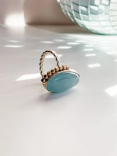 Load image into Gallery viewer, Aquamarine Mixed Metals Mini Halo Statement Ring size 7