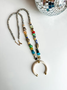Mayan Crescent African Bead Necklace