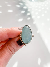 Load image into Gallery viewer, Aquamarine Mixed Metals Mini Halo Statement Ring size 7
