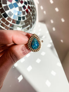 People's Choice Gold Halo Turquoise Statement Ring size 7
