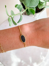 Load image into Gallery viewer, Black Druzy Gold Bolo Bracelet
