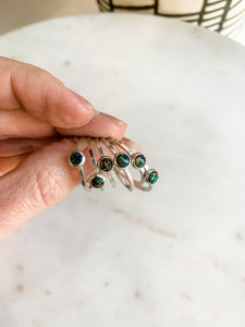 Tiny Black Opal Stacker Silver Ring
