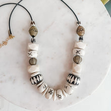 Load image into Gallery viewer, Black and White Chunky Bone Bead Layering Necklace