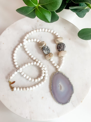 White Agate and Moonstone Statement Necklace