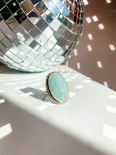 Load image into Gallery viewer, Aquamarine Mixed Metals Halo Statement Ring size 6.5