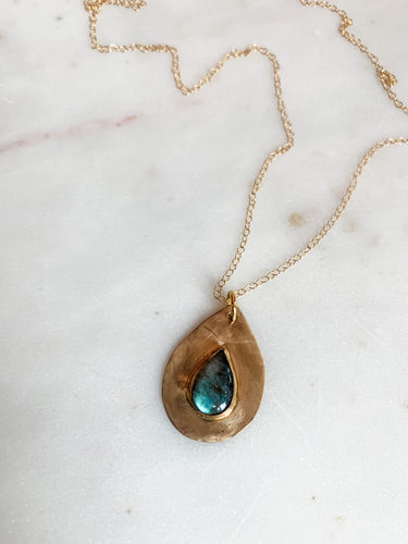 Oversized Labradorite Teardrop Dainty Necklace