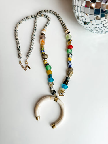 Mayan Crescent African Bead Necklace